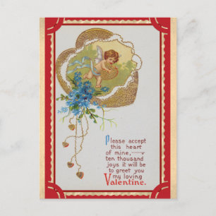 Vintage Valentines day Victorian Cupid Dikt Vykort