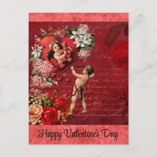 Vintage Valentines day Victorian Cupid Röd ros Vykort