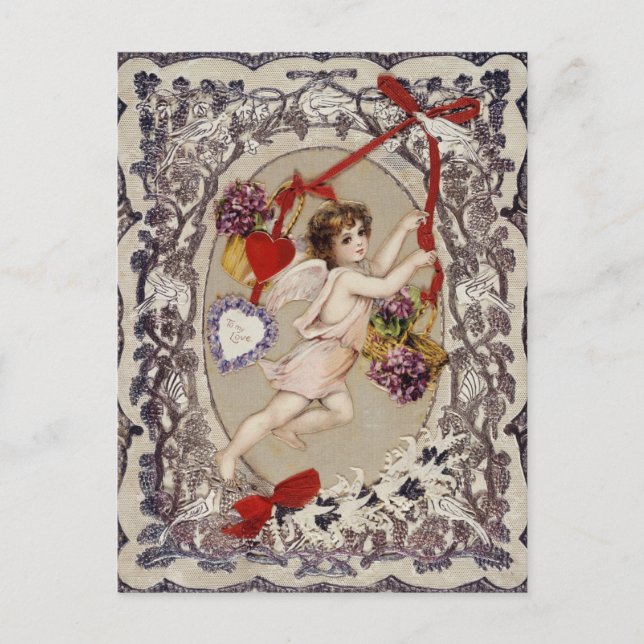 Vintage Valentines day Victorian Cupid Vykort (Framsida)