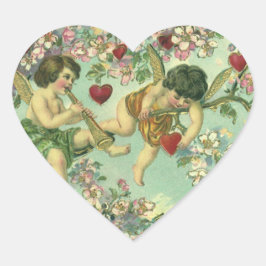 Vintage Valentines day Victorian Cupids Heart Träd Hjärtformat Klistermärke