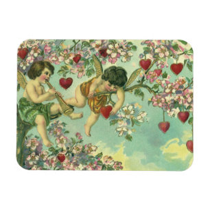 Vintage Valentines day Victorian Cupids Heart Träd Magnet