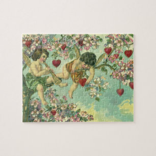 Vintage Valentines day Victorian Cupids Heart Träd Pussel
