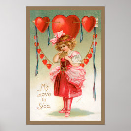 Vintage Valentines day, Viktorian Girl med Hearts Poster