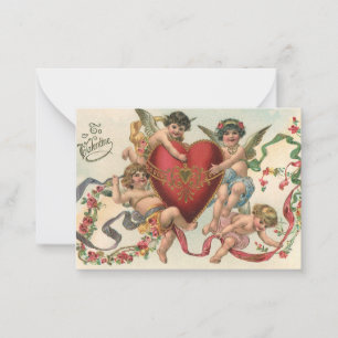 Vintage Valentines, Viktorian Änglar Cherubs Heart Anteckningskort