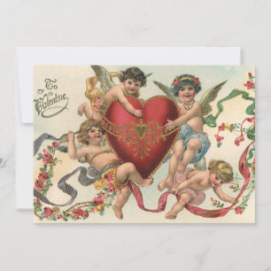 Vintage Valentines, Viktorian Änglar Cherubs Heart Inbjudningar