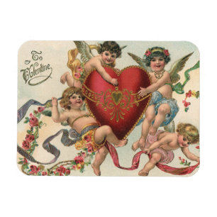 Vintage Valentines, Viktorian Änglar Cherubs Heart Magnet