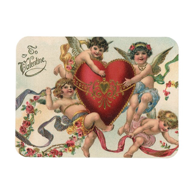 Vintage Valentines, Viktorian Änglar Cherubs Heart Magnet (Horisontell)