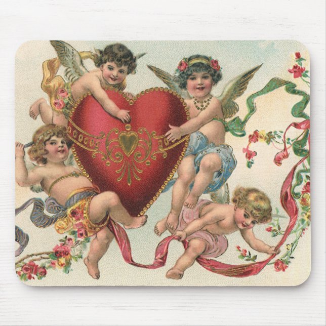 Vintage Valentines, Viktorian Änglar Cherubs Heart Musmatta (Framsidan)