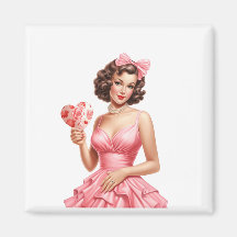 Vintage Valentinesdags pin-up-flicka med hjärtsolf