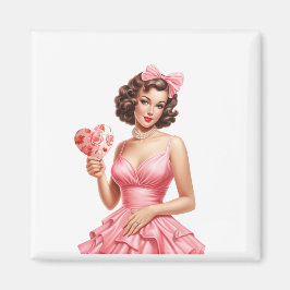 Vintage Valentinesdags pin-up-flicka med hjärtsolf Magnet