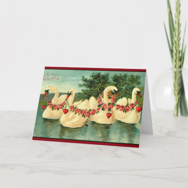 Vintage Valentineser Svanar och  Helgkort (Framsida)