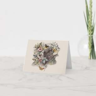 Vintage Valentineshjärta, blommor, fjärilar Helgkort