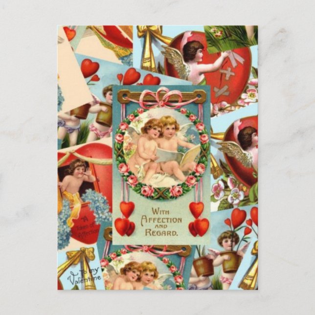 Vintage Valentiness-kollage Helg Vykort (Framsida)