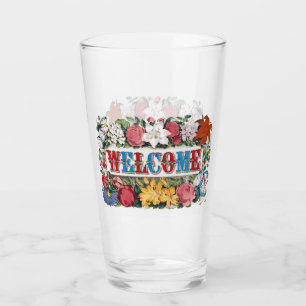 Vintage VÄLKOMMEN Blommor Inflyttningsfest Glaskopp