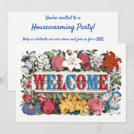 Vintage VÄLKOMMEN Blommor Inflyttningsfest Inbjudningar