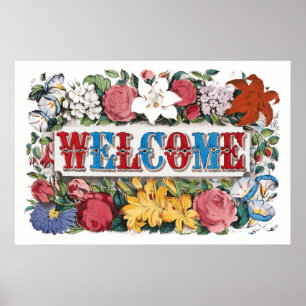 Vintage VÄLKOMMEN Blommor Inflyttningsfest  Poster