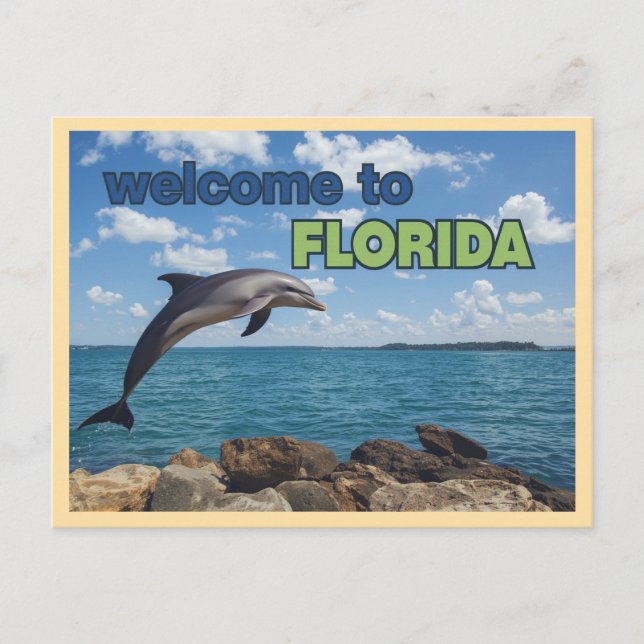 Vintage Välkommen till Florida Dolphin Vykort (Framsida)