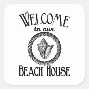Vintage välkommen till vår snäcka i strandhuset fyrkantigt klistermärke