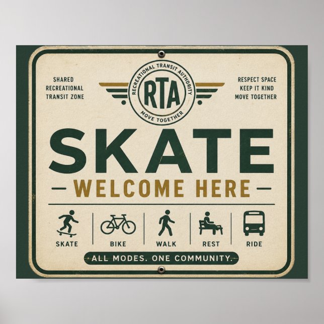 Vintage välkomstskylt för skateboard - gemenskap poster (Framsidan)