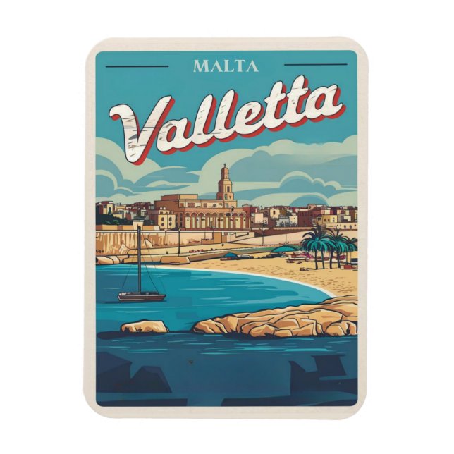 Vintage Valletta, Malta resminnen och presenter Magnet (Vertikal)