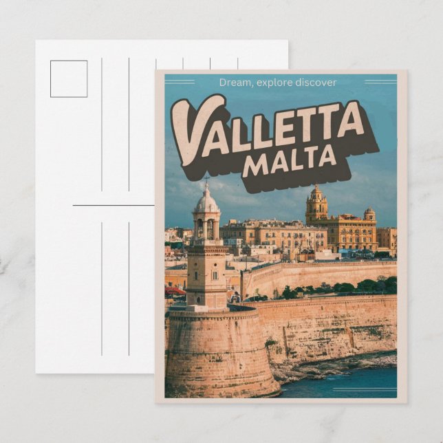 Vintage Valletta, Malta resminner och presenter Vykort (Fram/baksida)