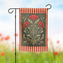 Vintage Vallmo Art Nouveau Guld Röd Randig