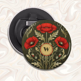 Vintage Vallmo Guld Röd Art Nouveau Monogram Flasköppnare