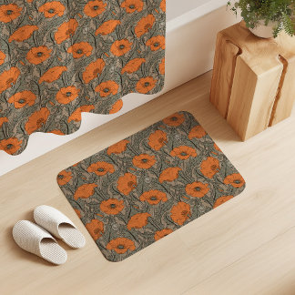Vintage Vallmo i Orange Sage Olivgrön Beige Badrumsmatta