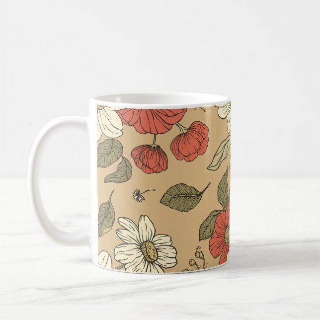 Vintage vallmo och daisy, sömlös trädgårdspat kaffemugg (Vänster)
