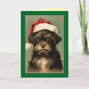 Vintage Valp I Santa Hatt Julkort Kort