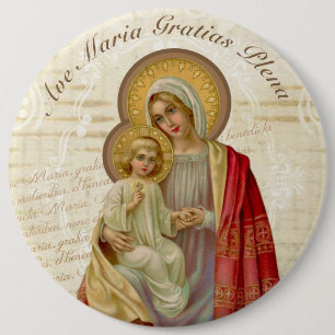 Vintage välsignade jungfruliga Mary Jesus Ave Knapp