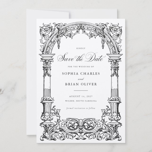 Vintage valväxt Ornament Ram Sparad datum  Inbjudningar (Framsida)