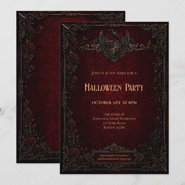 Vintage Vampire Halloween-fest inbjudan (Fram/baksida)