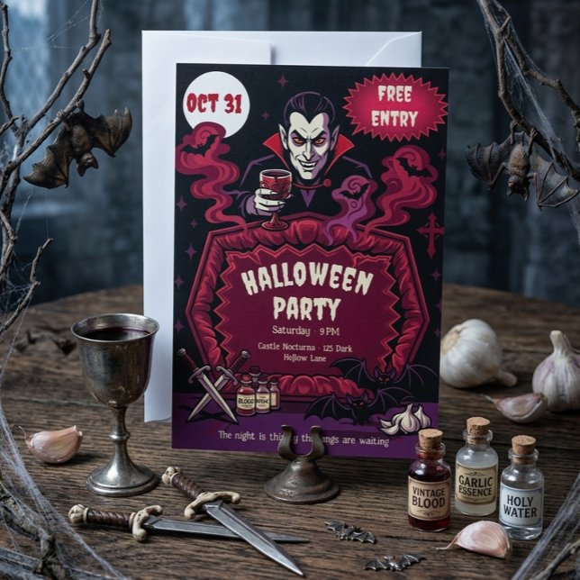 Vintage Vampire Halloweenfest Inbjudningar (Skapare uppladdad)