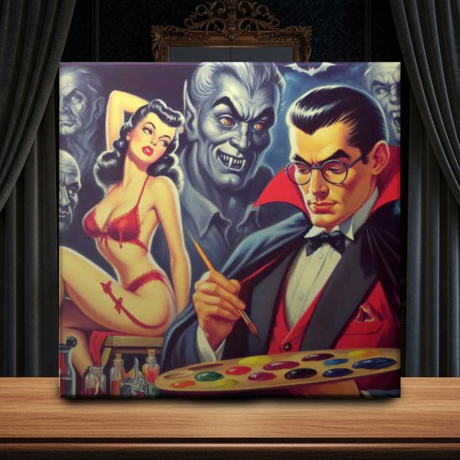 Vintage Vampire och Pin Up Kakelplatta (Skapare uppladdad)
