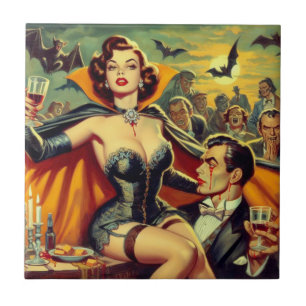 Vintage Vampire Woman Kakelplatta