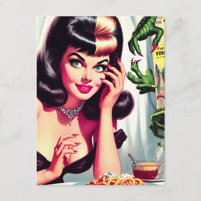 Vintage Vampire Woman Vykort (Framsida)