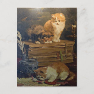Vintage Van den Eycken Tre katter på ett skrivbord Vykort