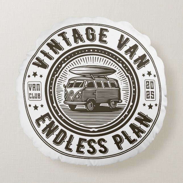 Vintage Van Endless Plan Rund Kudde (Framsidan)