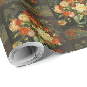 Vintage Van Gogh Flowers Red Vas med nejlikor Presentpapper