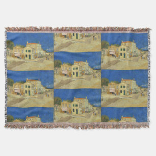 Vintage Van Gogh Gula huset Blå himmel-målning Filt