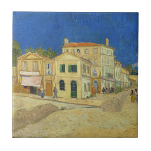 Vintage Van Gogh Gula huset Blå himmel-målning Kakelplatta