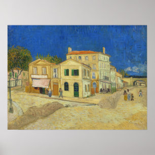 Vintage Van Gogh Gula huset Blå himmel-målning Poster