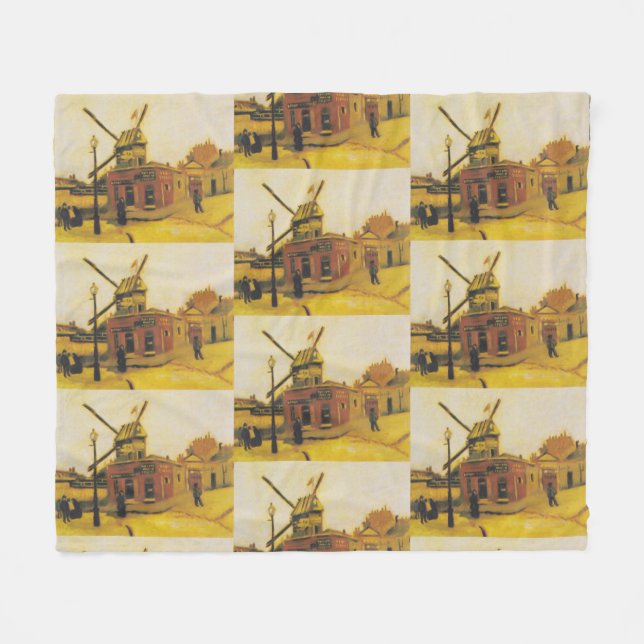 Vintage Van Gogh Paris Väderkvarn Målning Fleecefilt (Framsidan (Horisontell))