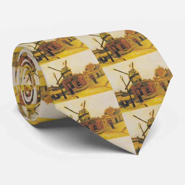 Vintage Van Gogh Paris Väderkvarnsmålning Slips (Rullad)