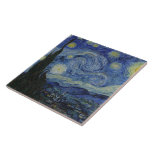 Vintage Van Gogh Starry Natten Kakelplatta<br><div class="desc">Den här designen inspireras av Vincent van Goghs 1889-olja på målarduk som kallas "Stjärnnatten".</div>