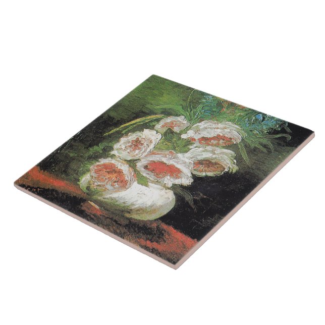 Vintage Van Gogh Vas från Peonies Kakelplatta (Sidan)