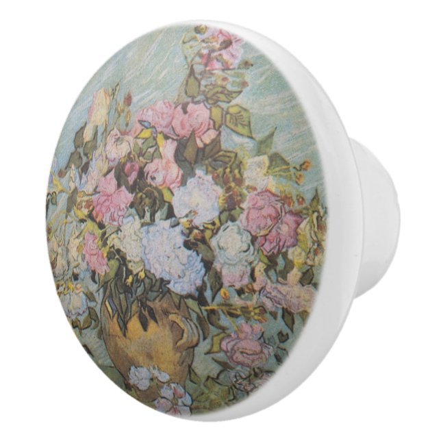 Vintage Van Gogh Vas med Rosa ros Knopp (Höger)