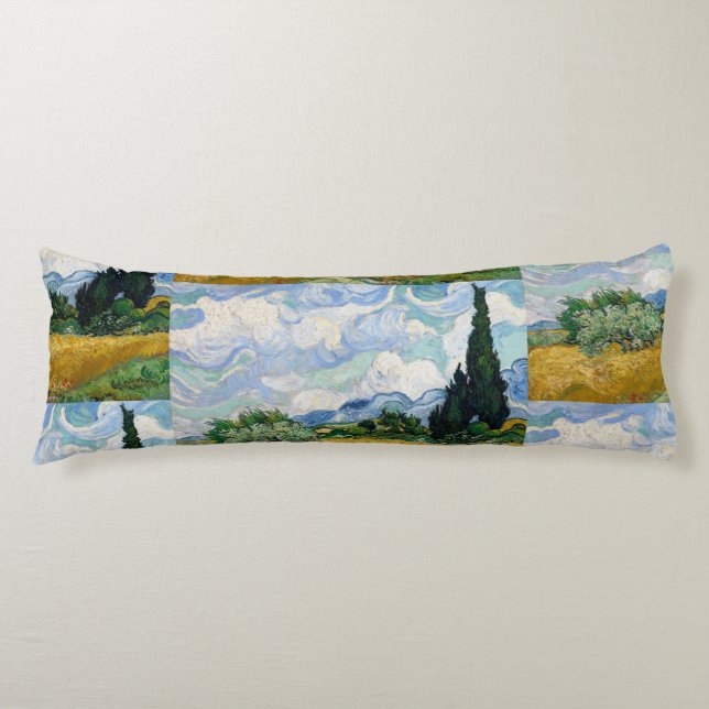 Vintage Van Gogh Wheat Fält med Cypresses Kroppskudde (Framsidan)