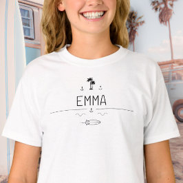 Vintage Van Life Black White Surfer Crew Girls T Shirt